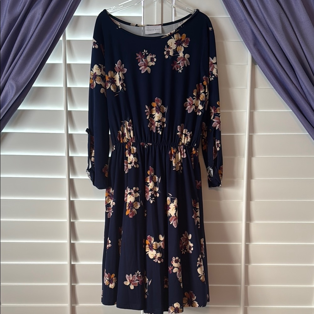 French Grey Blue and Orange Bateau Neck Sundress